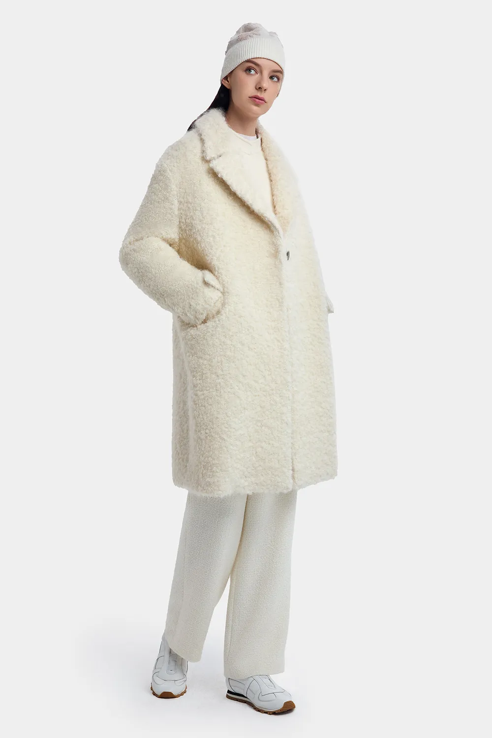 PORTS Wintery Cream cappotto panna lana mohair