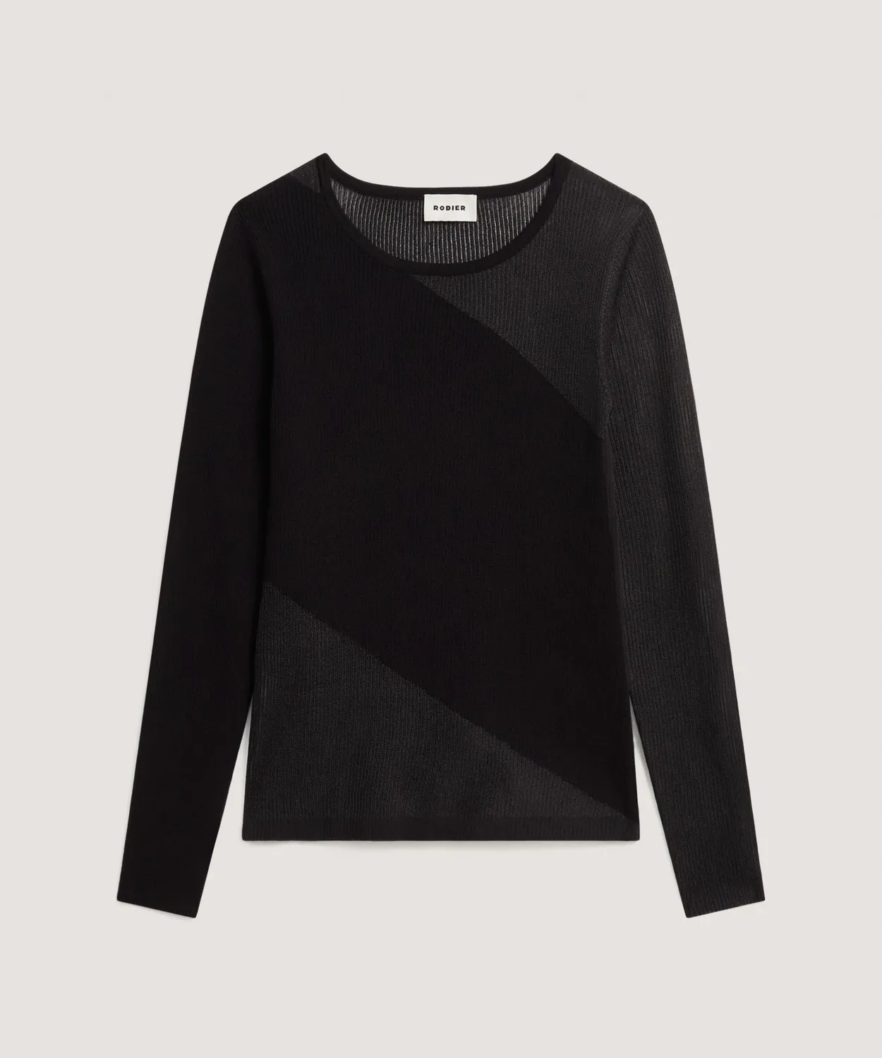 Rodier maglione lana bimateriale nero girocollo