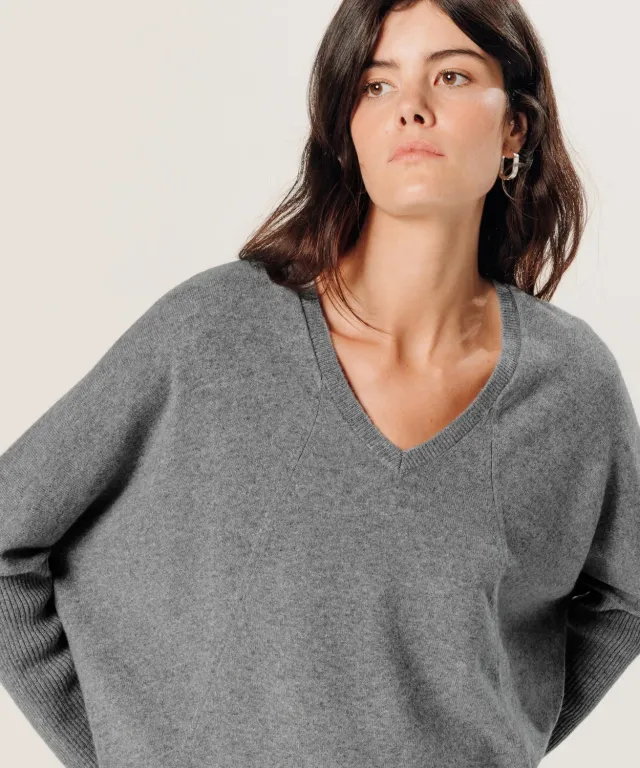 Rodier maglione oversize scollo a V cashmere grigio perla