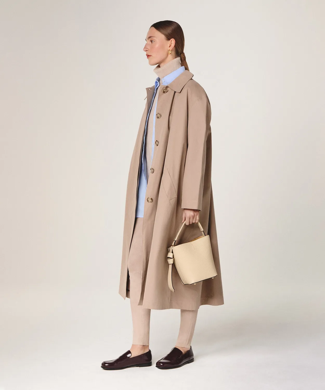 Rodier trench beige ampio lungo con cintura