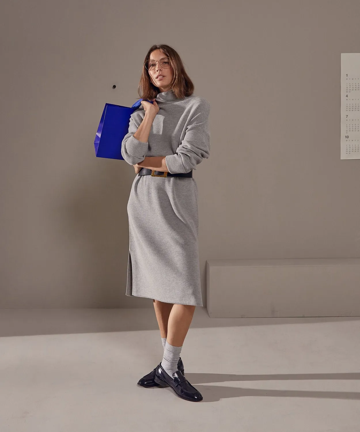 Rodier abito maglia collo alto ampio grigio medio