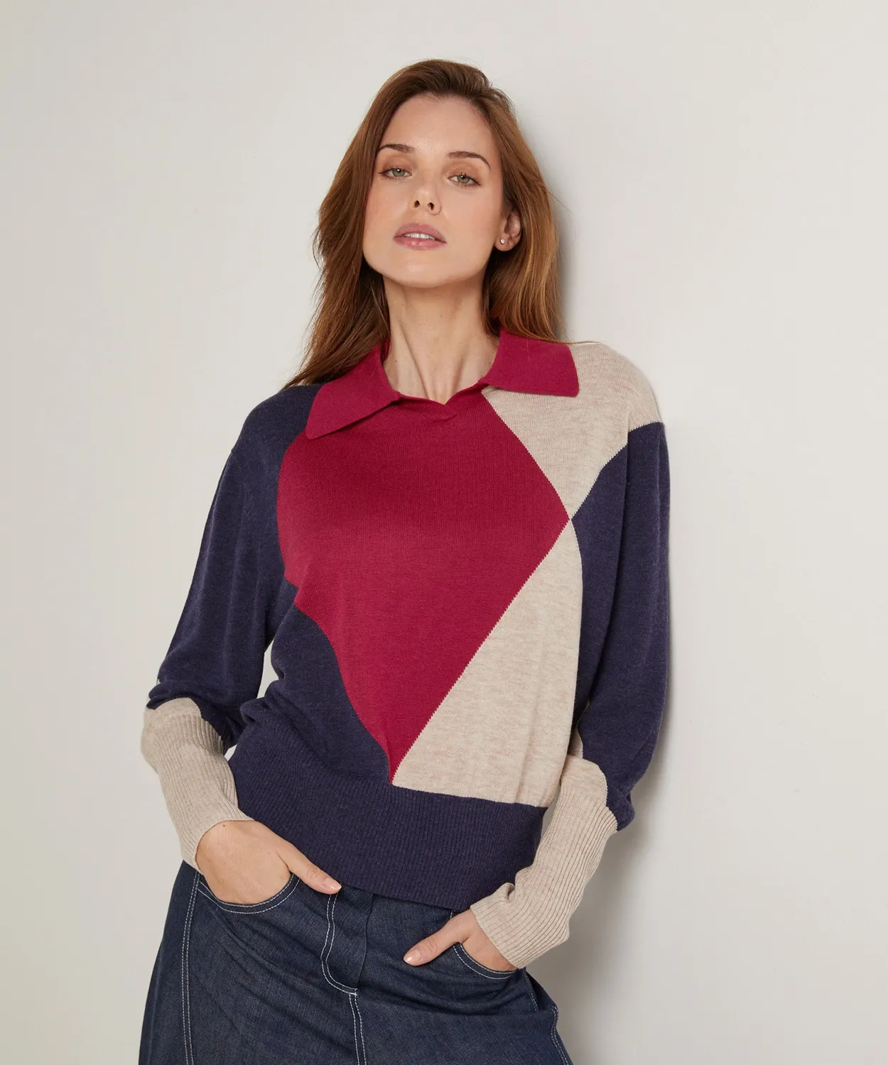Rodier Maglia Dolcevita Colorblock Grenat M