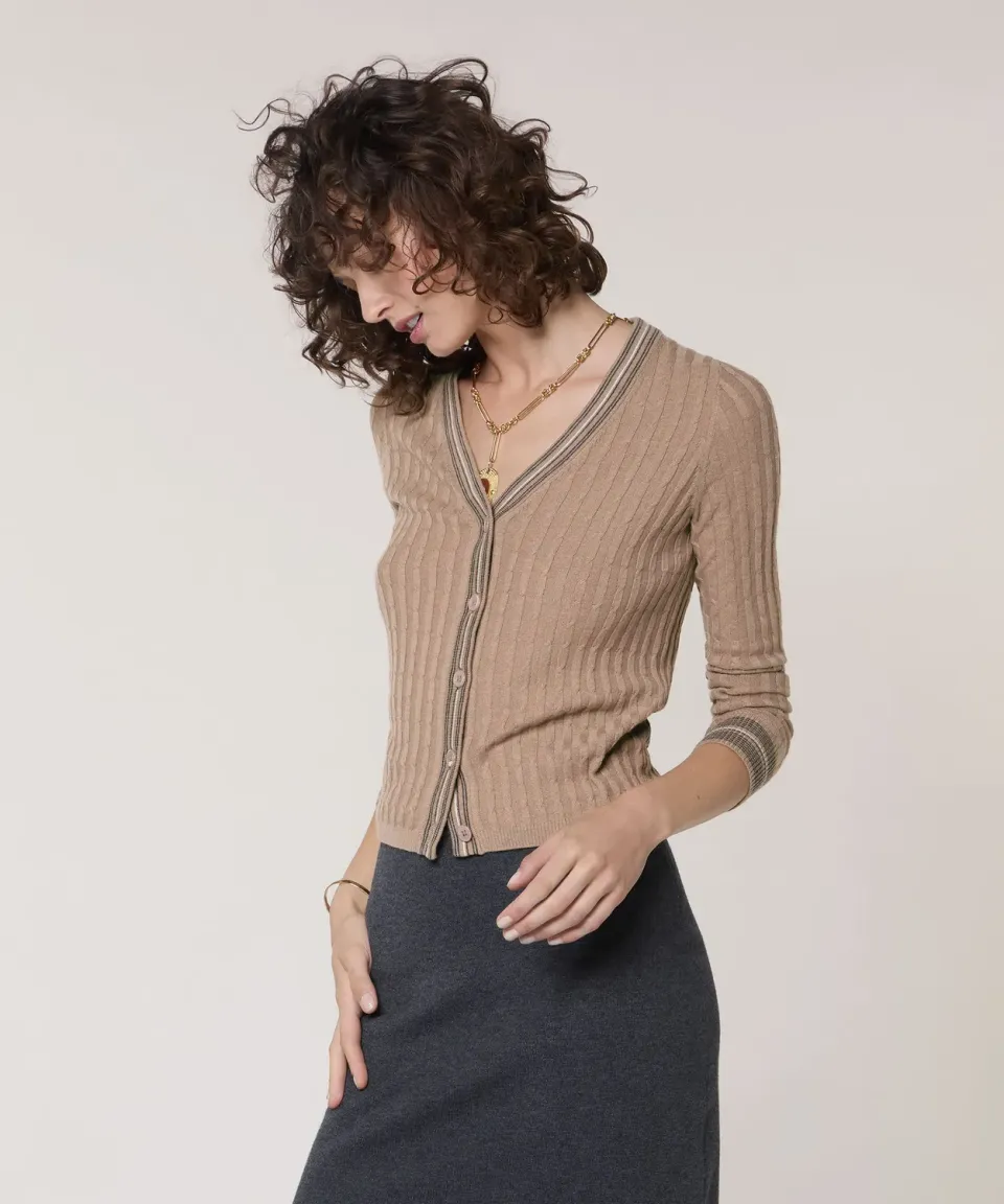 Rodier Cardigan trecce marrone moka