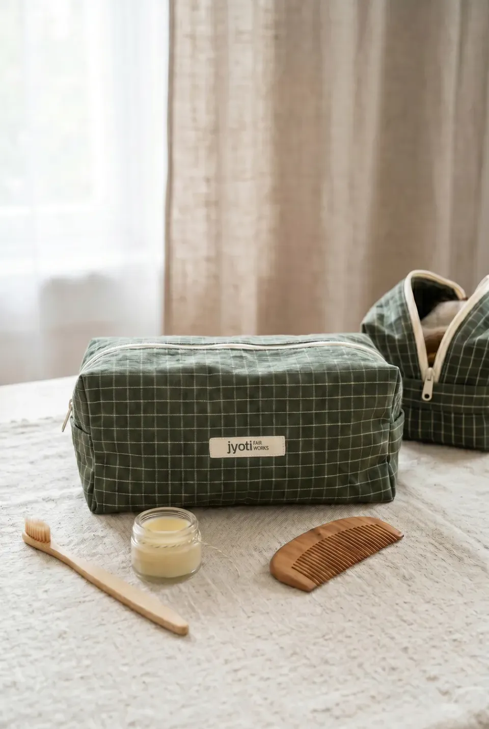 Jyoti Phavvaara trousse cotone verde quadri