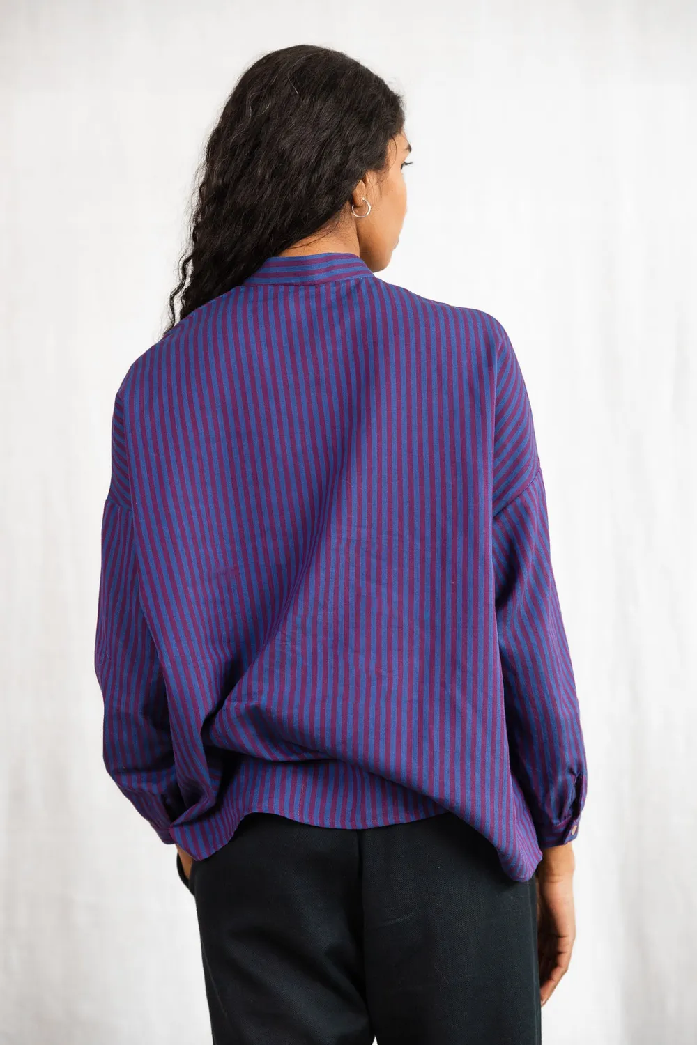 Jyoti Hawali Stripe camicia cotone righe blu mora