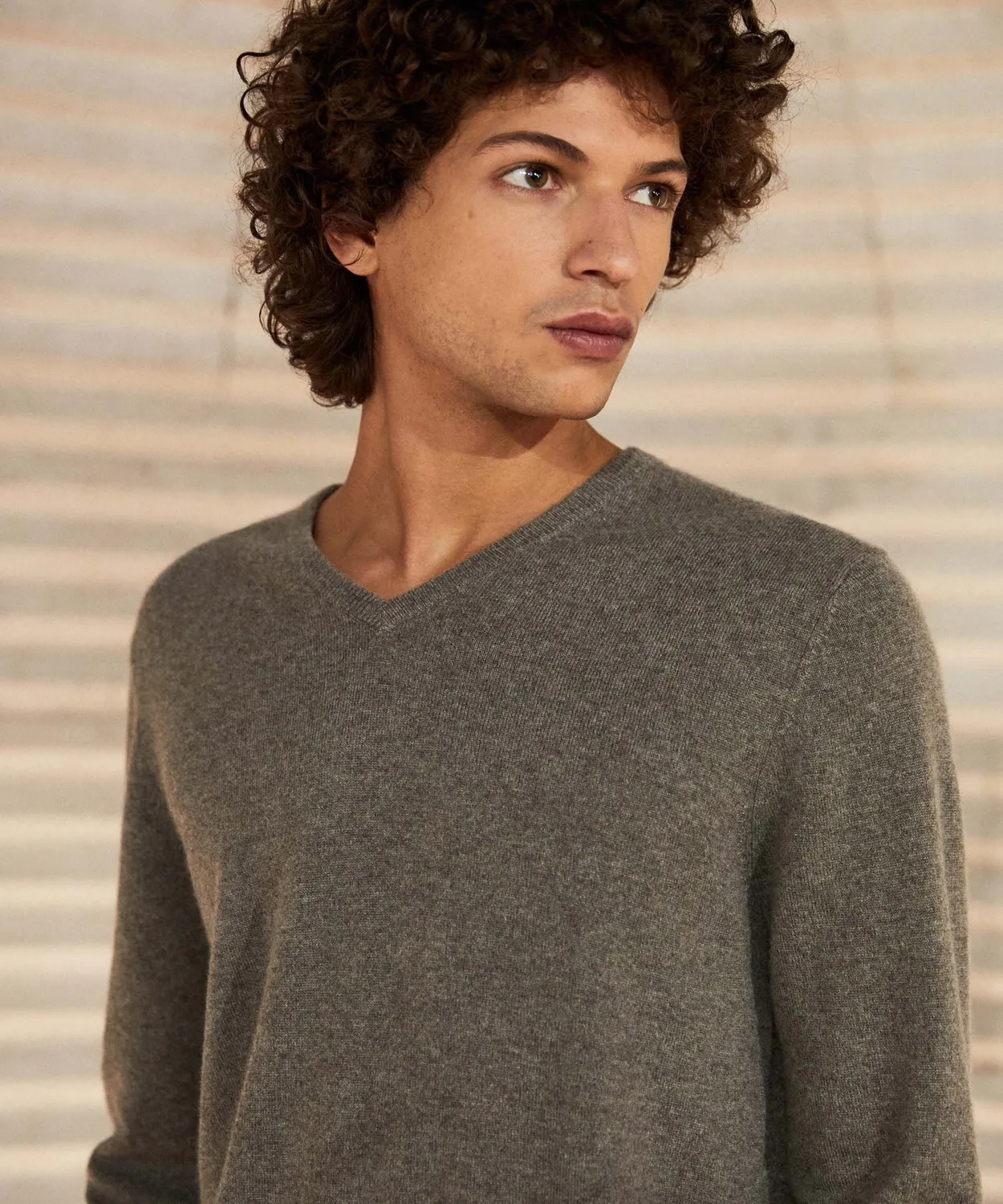Rodier maglia scollo a V cashmere uomo marrone tortora