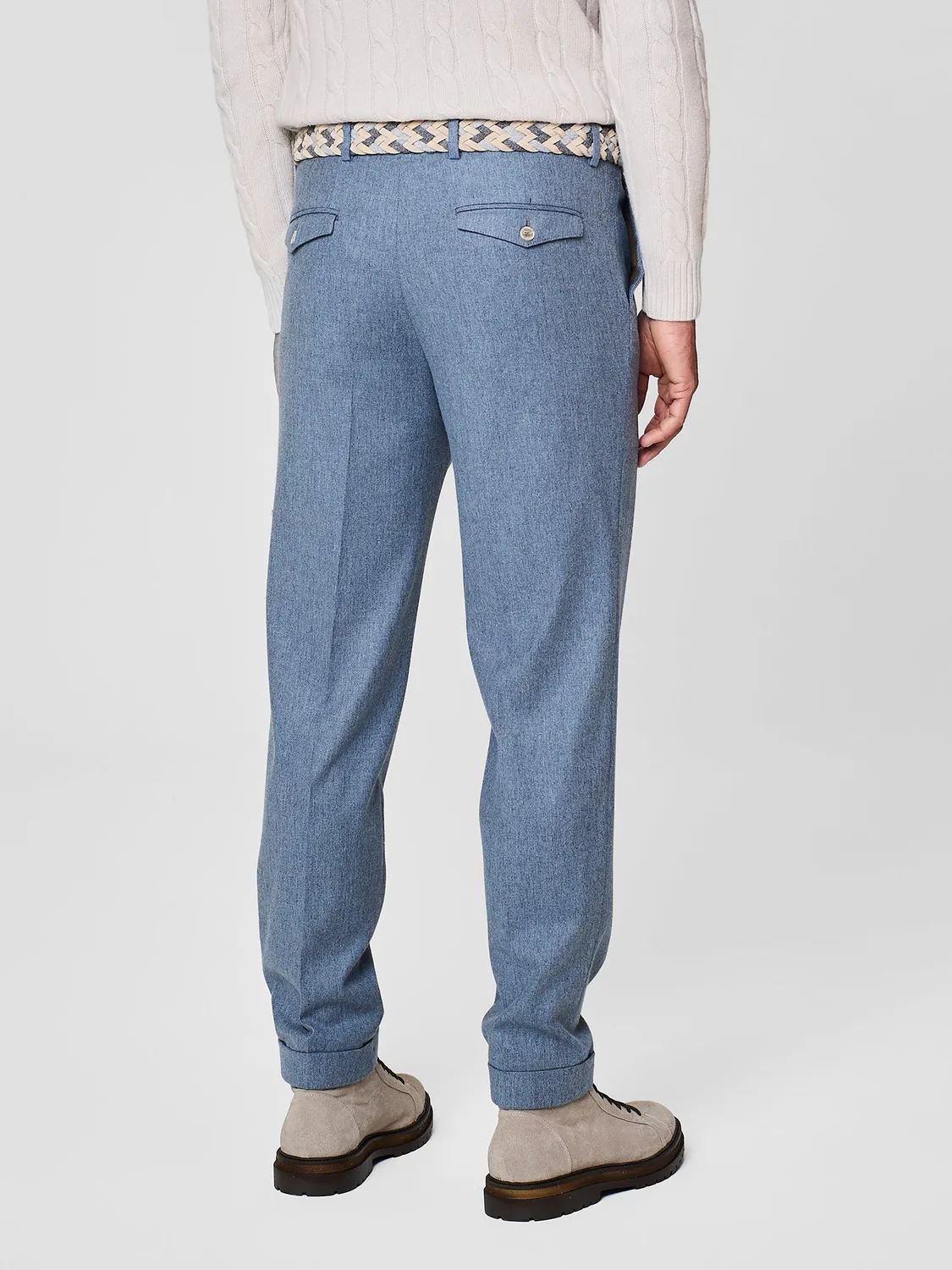 Paul Taylor Pantalone Sartoriale Flanella Lana Dusty Blue