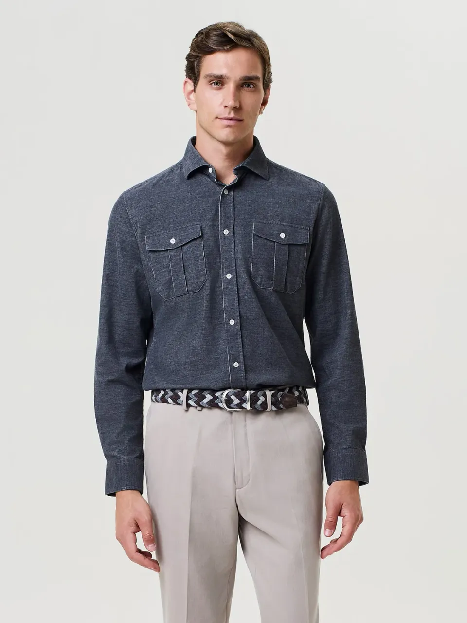 Paul Taylor camicia velluto grigio scuro regular fit