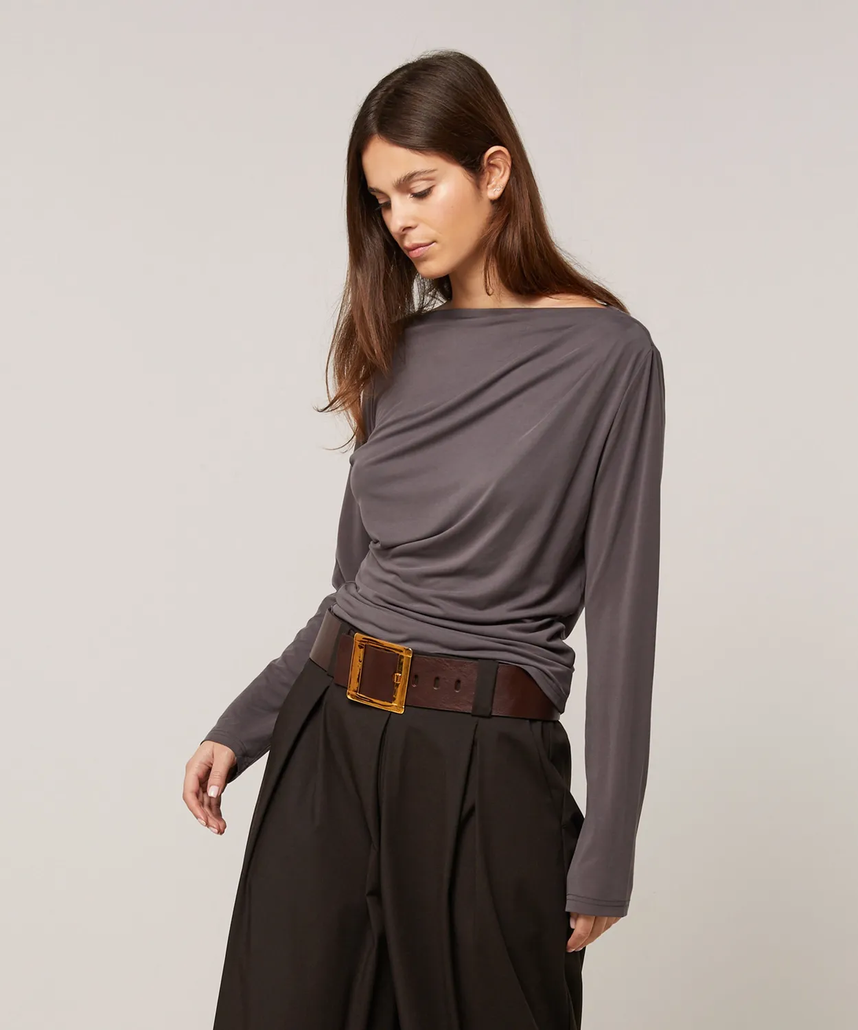 Rodier T-shirt drappeggiata maniche lunghe grigio antracite