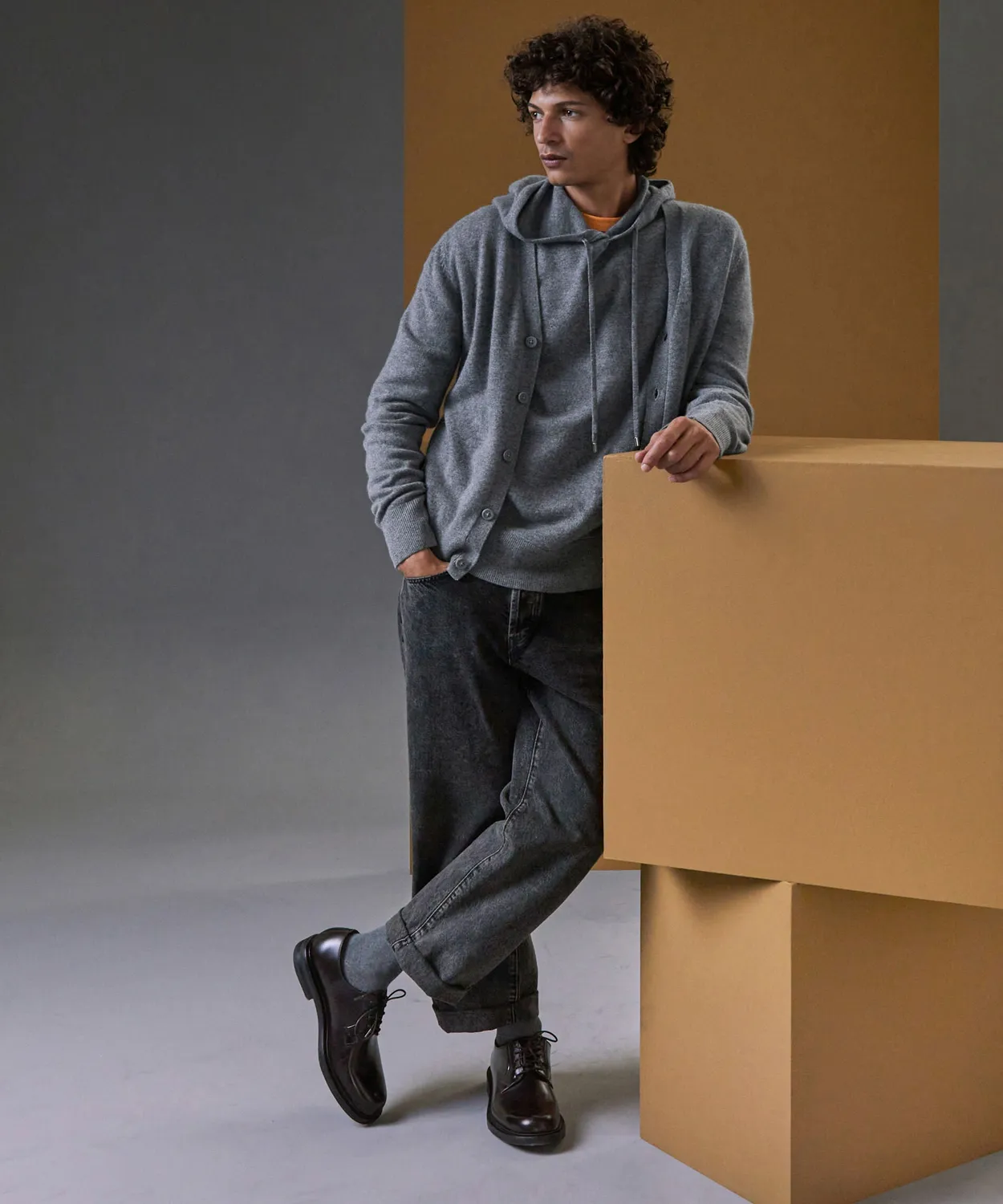 Rodier Felpa Cappuccio Cashmere Grigio Medio Uomo 2 Fili