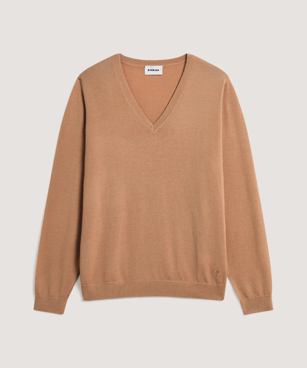 Rodier maglione scollo V merino donna marrone cammello