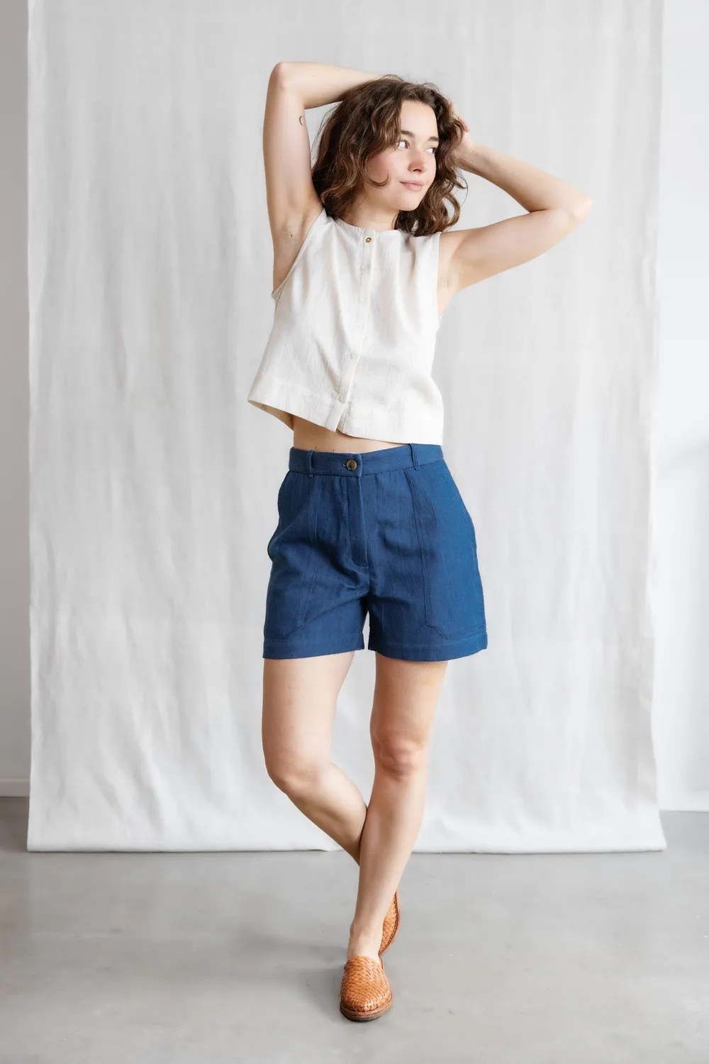 Jyoti Kusuma shorts denim donna cotone tasconi