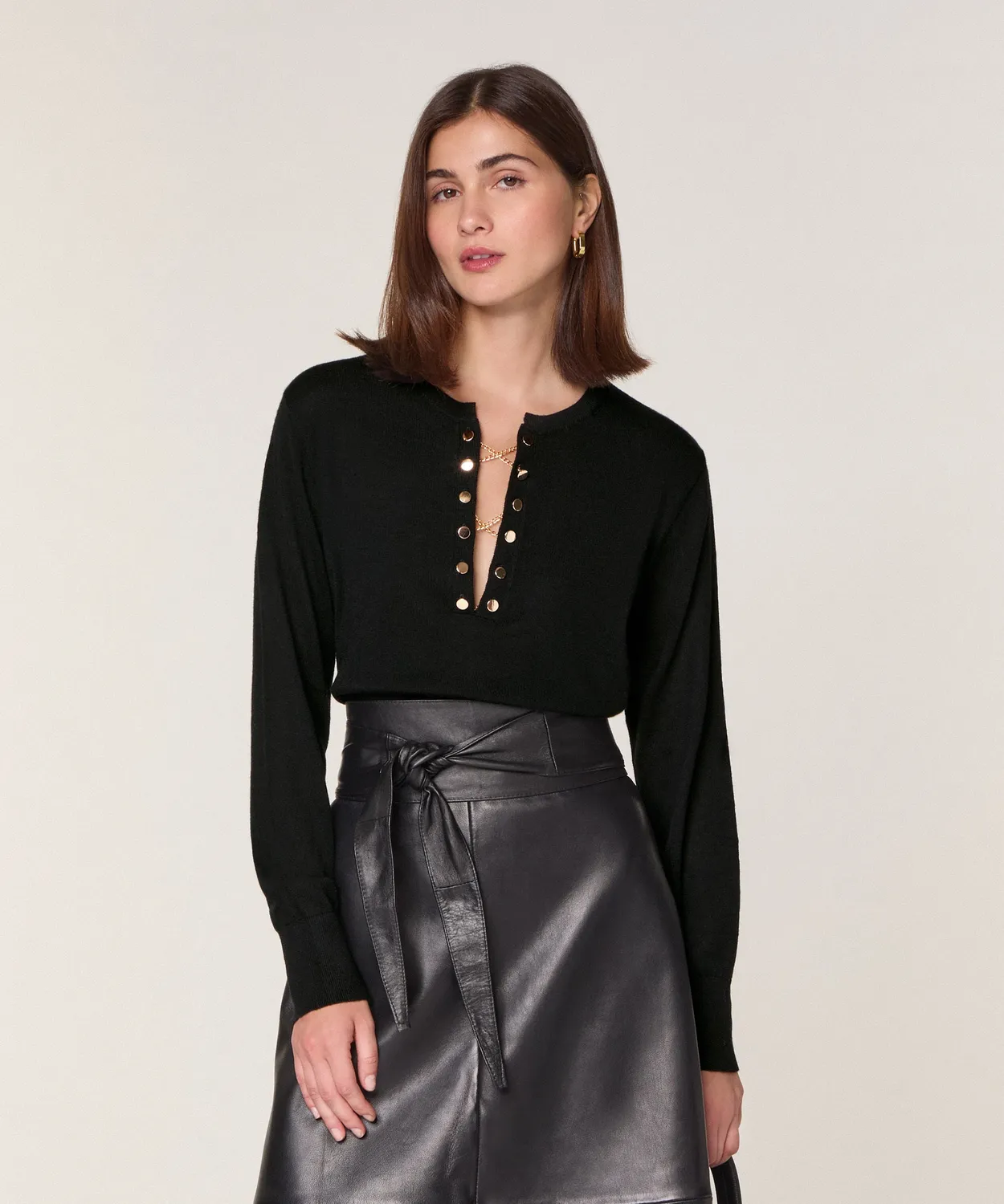 Rodier Maglione Collo Tunisino Lana Merino Nero