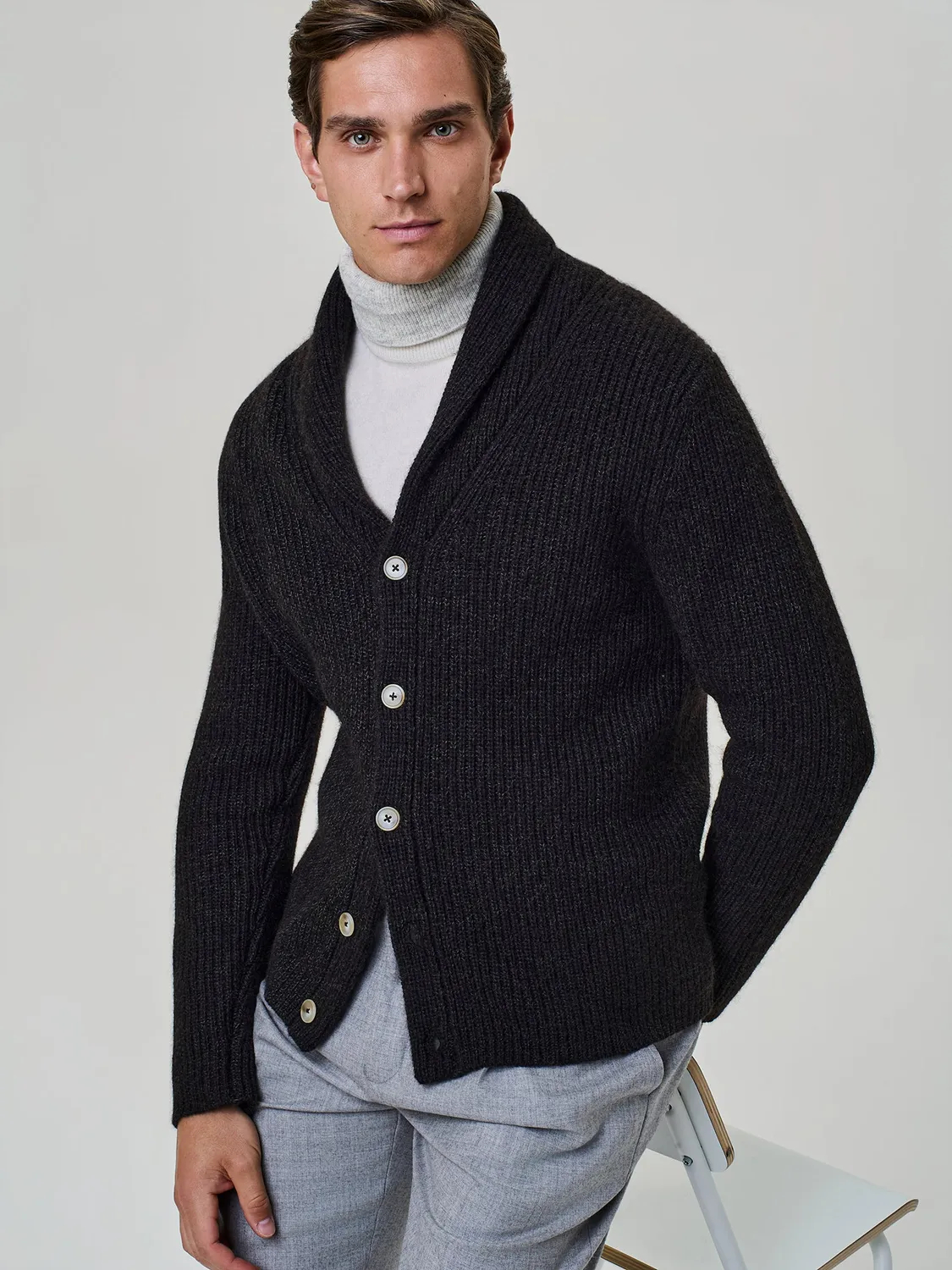 Paul Taylor Cardigan Sciallato Misto Yak Lana Moro