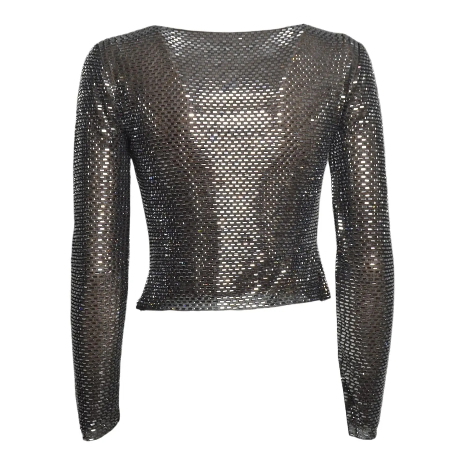 Self-Portrait SS26169TB top donna nero strass gunmetal