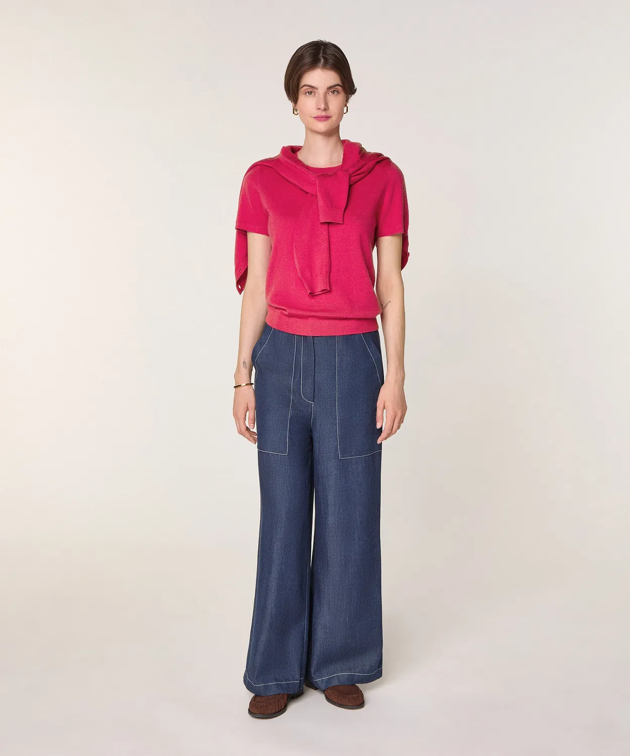 Rodier twin-set lana merino fucsia cardigan