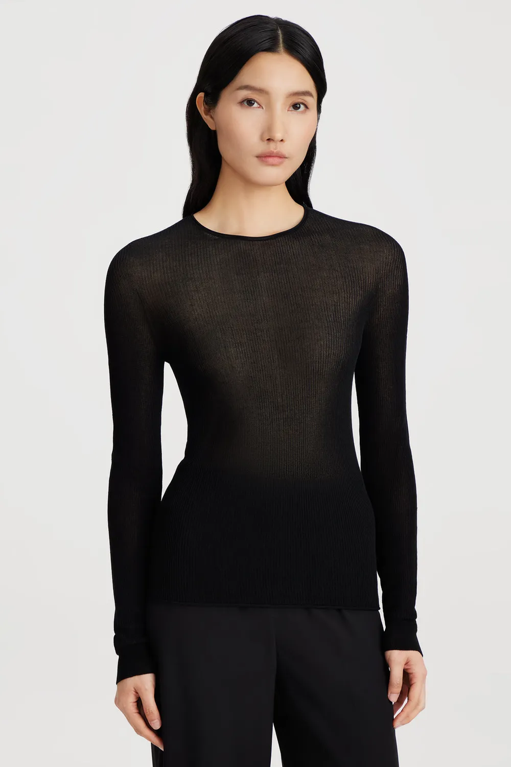 Ports 1961 Black Ribbed top nero coste scollo rotondo