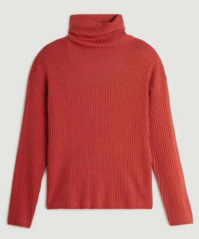 Rodier Maglione Dolcevita Coste Ampia Arancio Ruggine