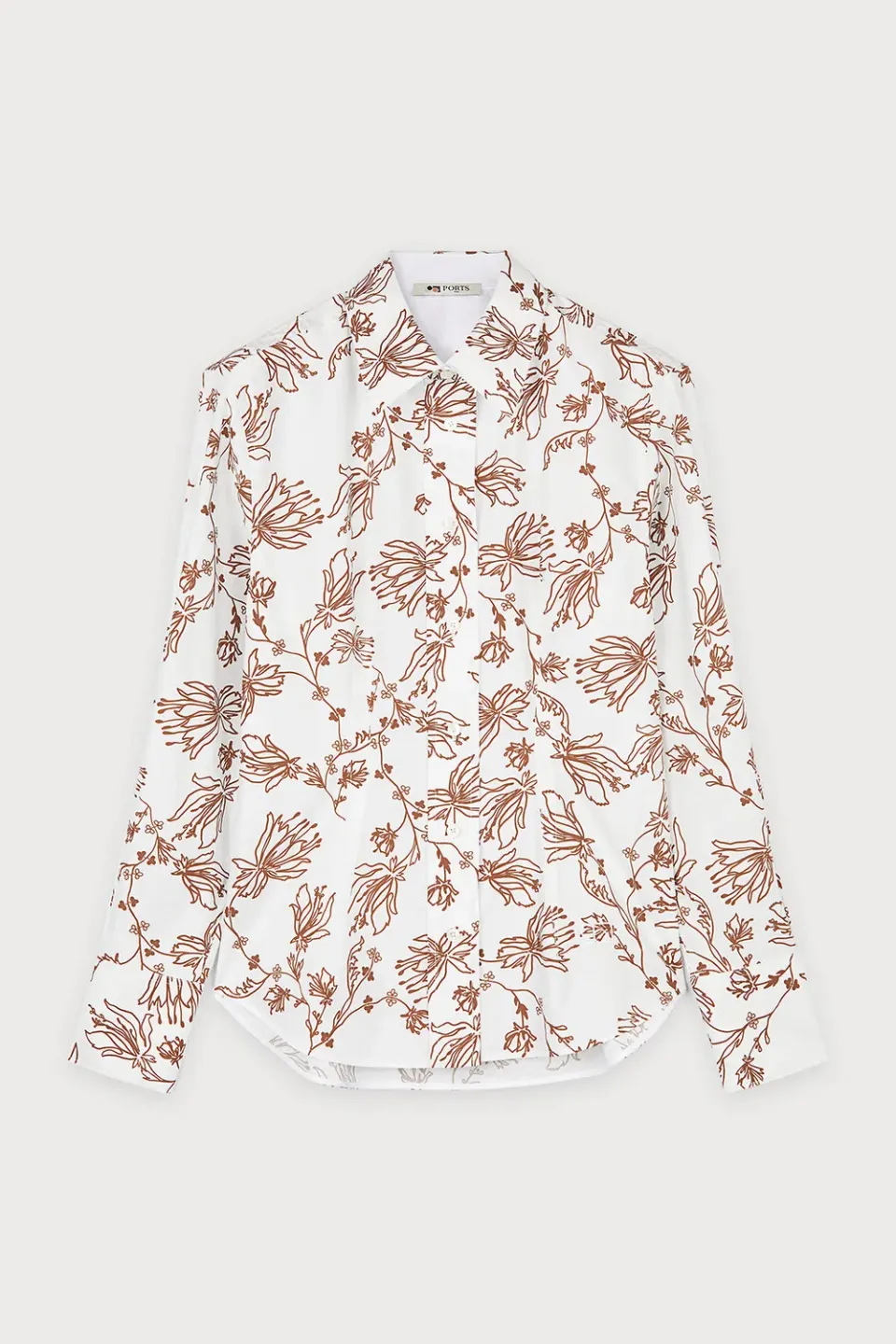 Ports Floral Print camicia bianca a fiori marroni
