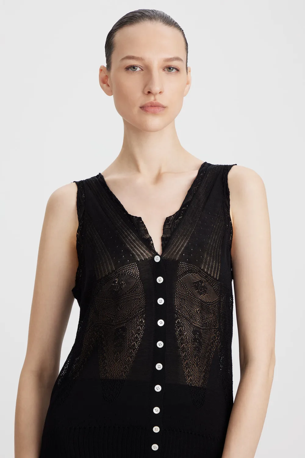 PORTS 1961 gilet in maglia traforata nero