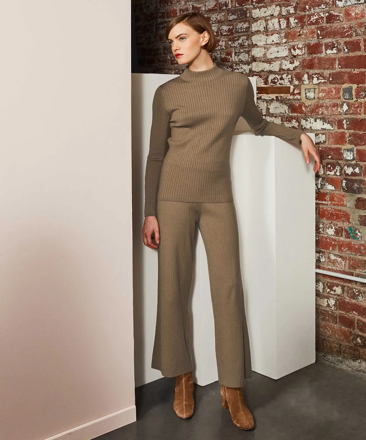 Rodier maglione calza lunga camel coste aderente