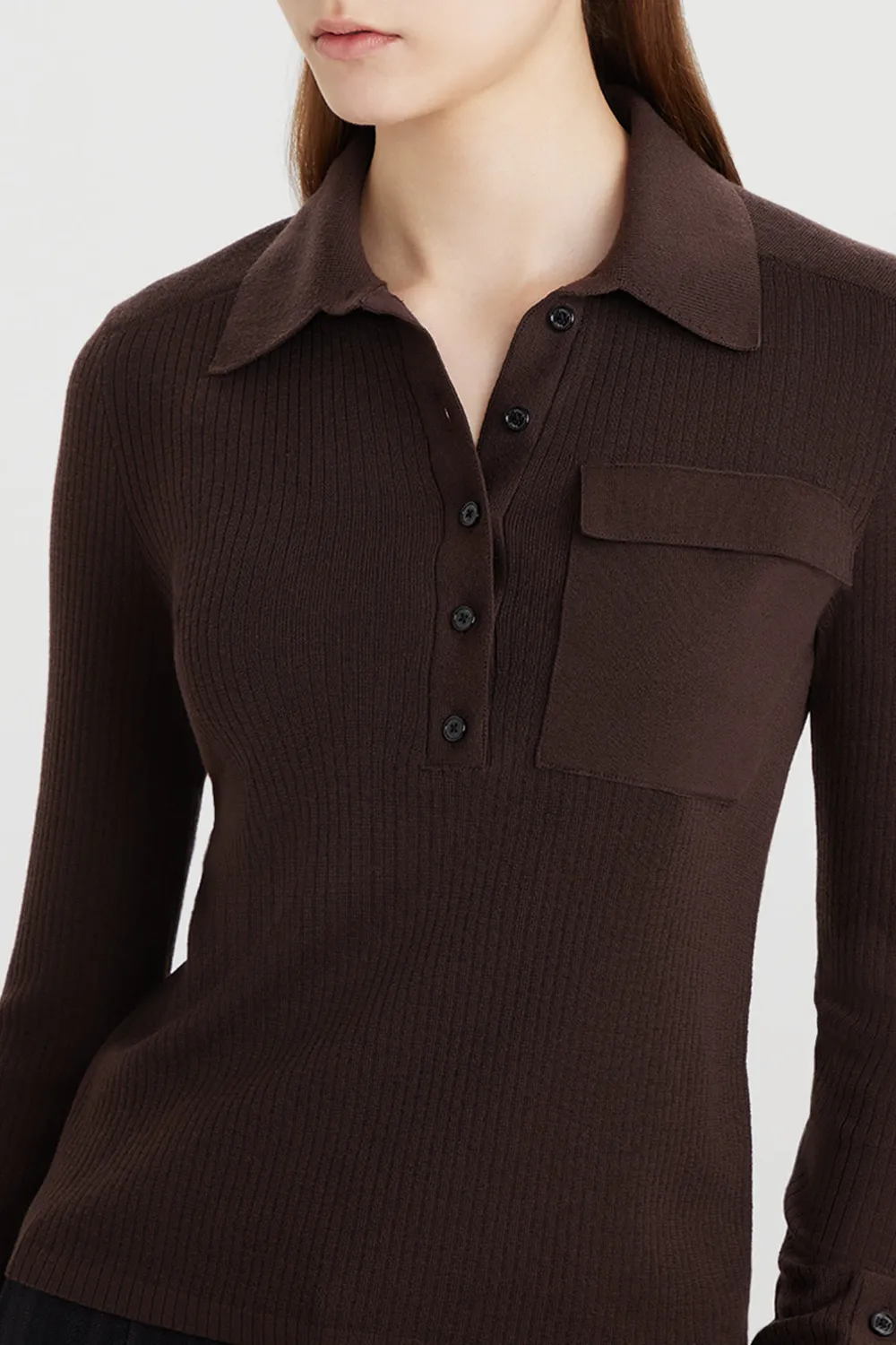 PORTS 1961 maglione polo lana a coste cioccolato