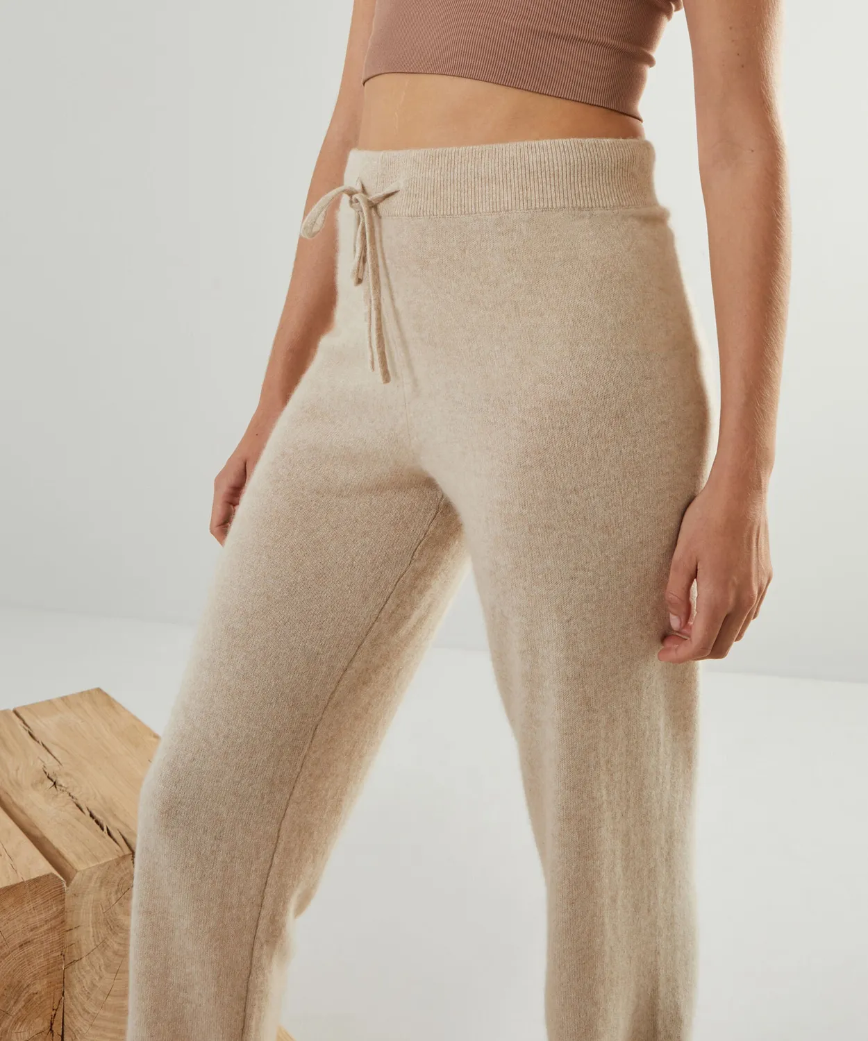 Rodier Pantaloni larghi maglia cashmere beige 100%