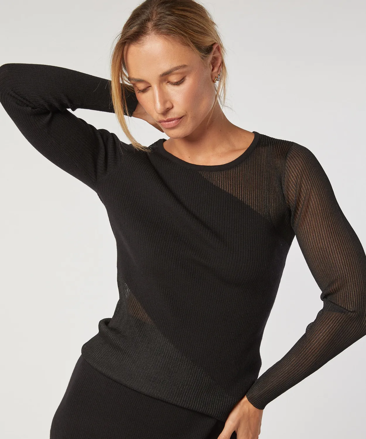 Rodier maglione lana bimateriale nero girocollo