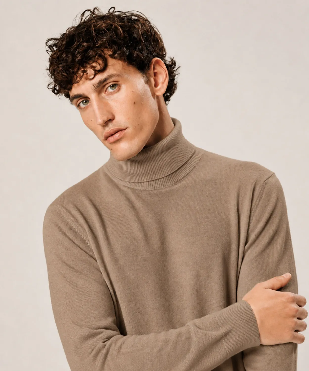 Rodier Maglione Dolcevita in Lana Merino Beige Scuro