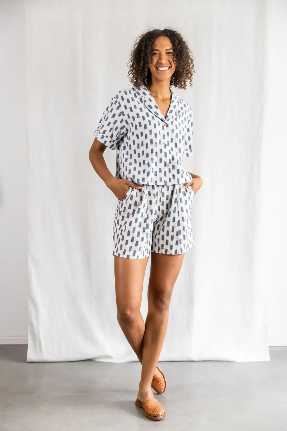 Jyoti Sitaar shorts cotone bianco ikat