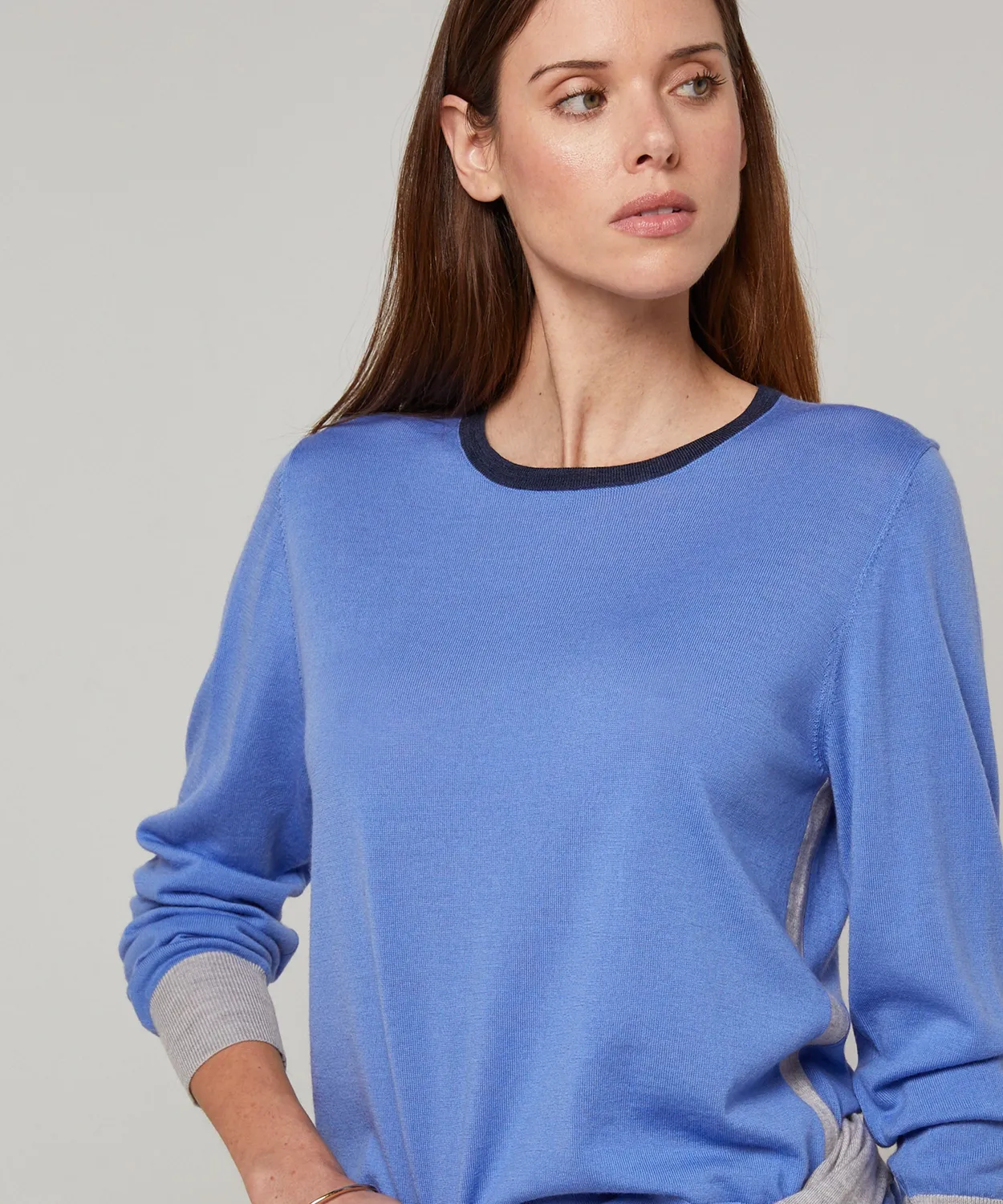 Rodier Maglione Tricolore Horizon Blue Merino Girocollo