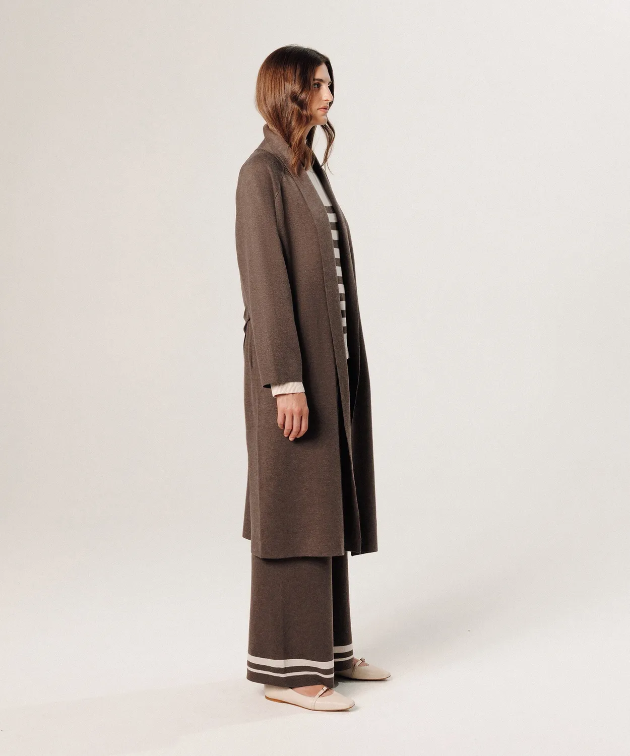 Rodier cappotto maglia lungo havana brown cintura scialle