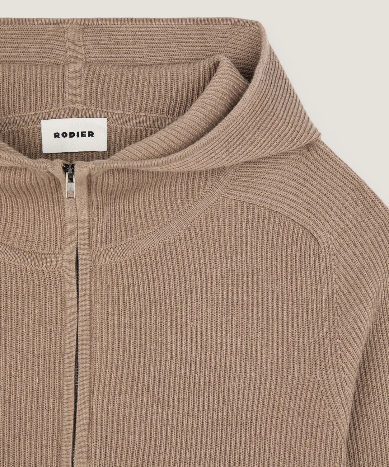 Rodier maglione cappuccio coste mocha brown con zip
