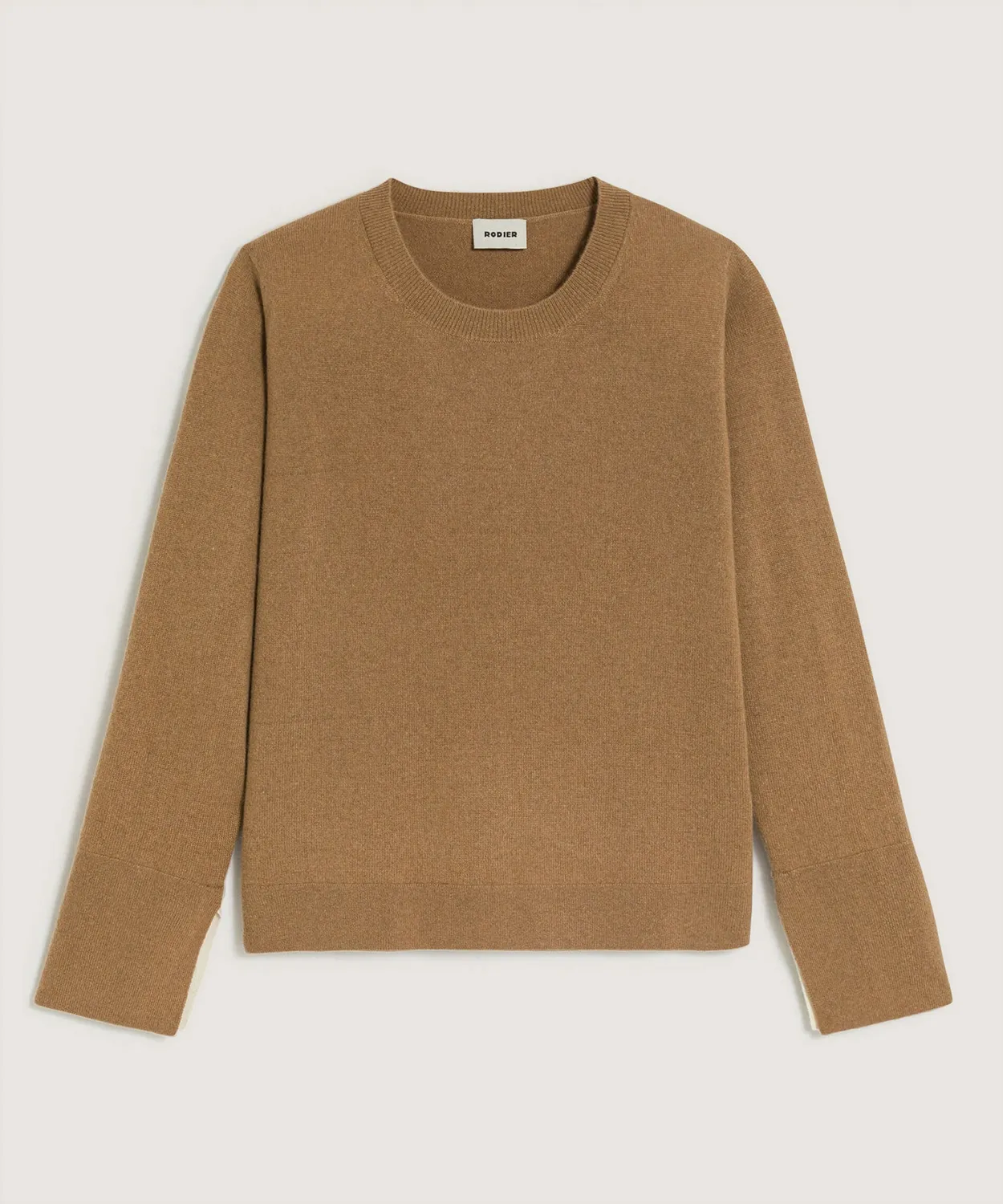Rodier maglione girocollo donna cashmere marrone cammello