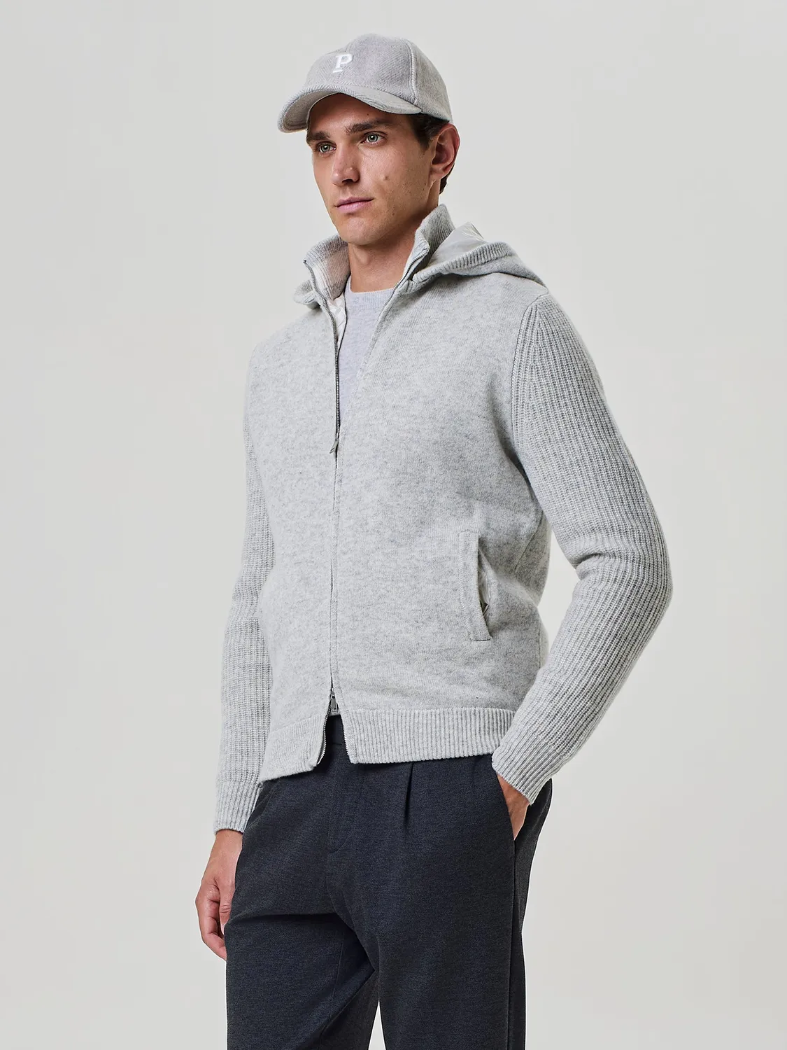 Paul Taylor maglia zip cappuccio grigio chiaro melange