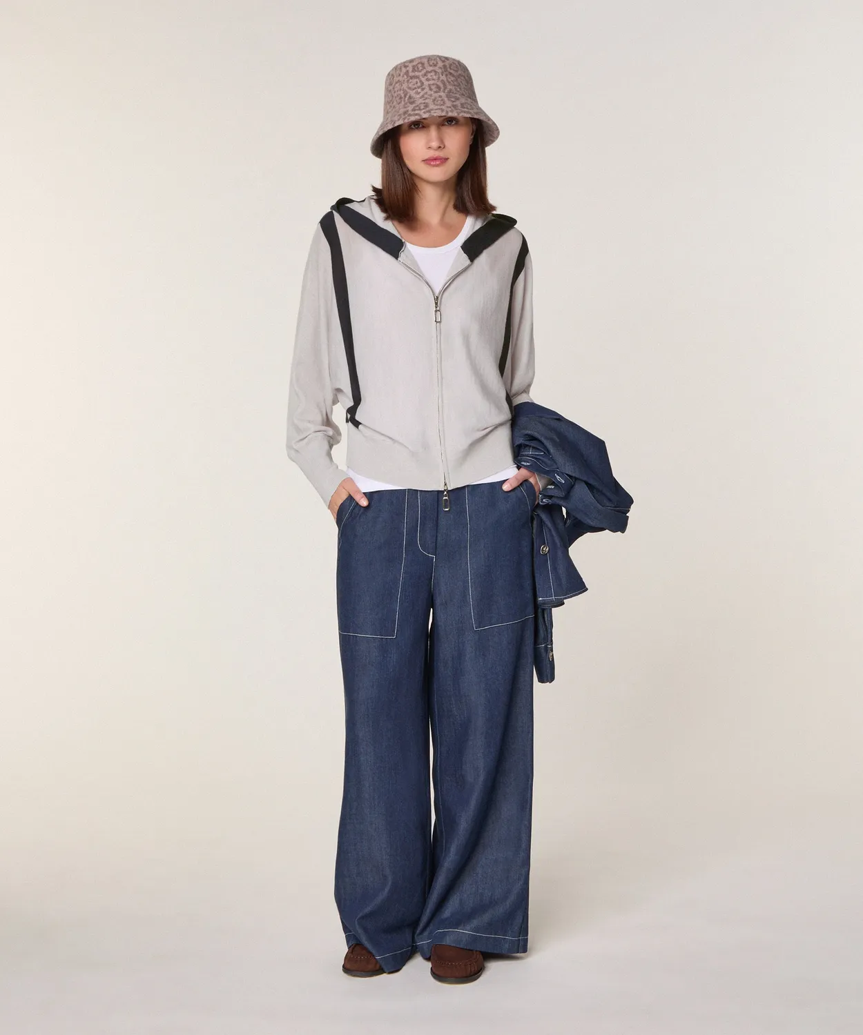 Rodier Pantaloni denim gamba larga blu denim vita alta