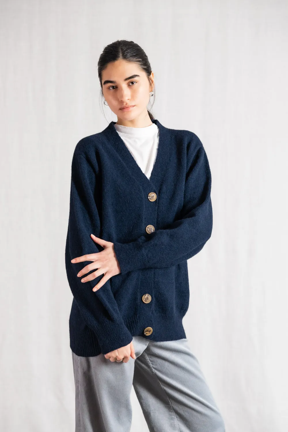 Jyoti Iquitos Blue cardigan lungo baby alpaca blu