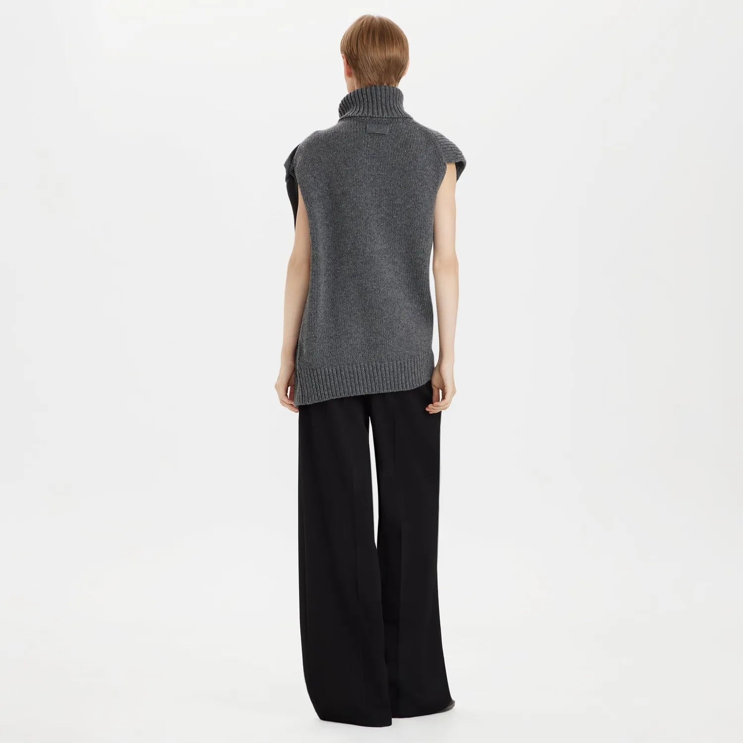 Ports Ribbed Wool top grigio collo arrotolato lana