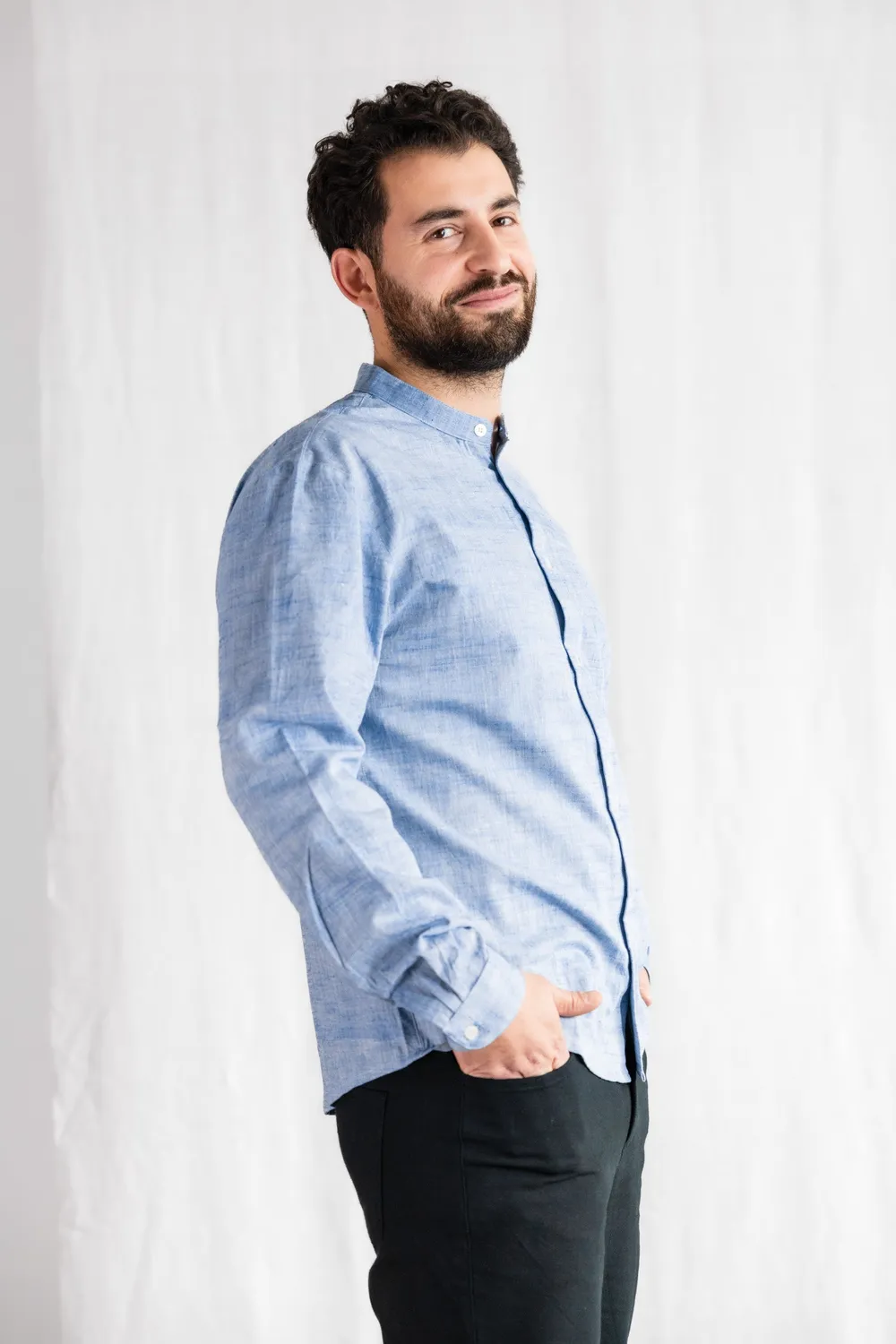 Jyoti Harish Light Blue camicia uomo azzurra