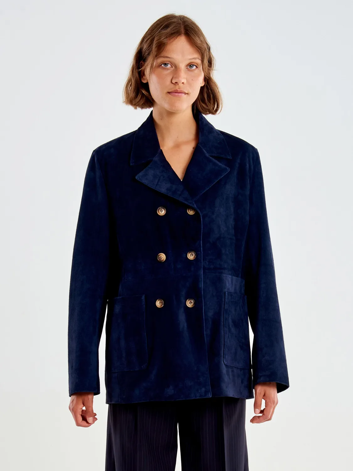 Vicolo TAC0346089 giacca doppiopetto pelle blu