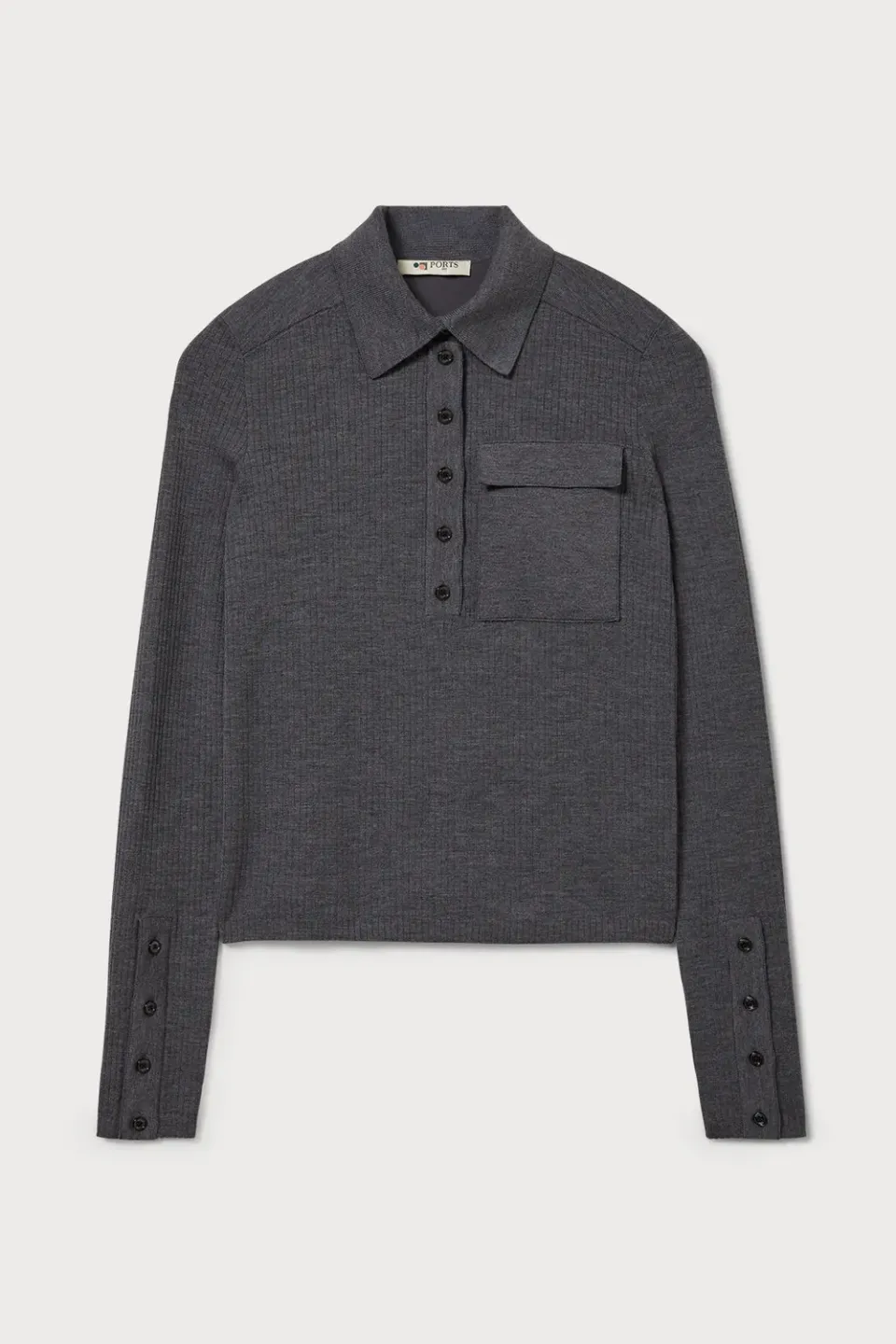 PORTS PW326KFP01 maglione polo lana grigio coste