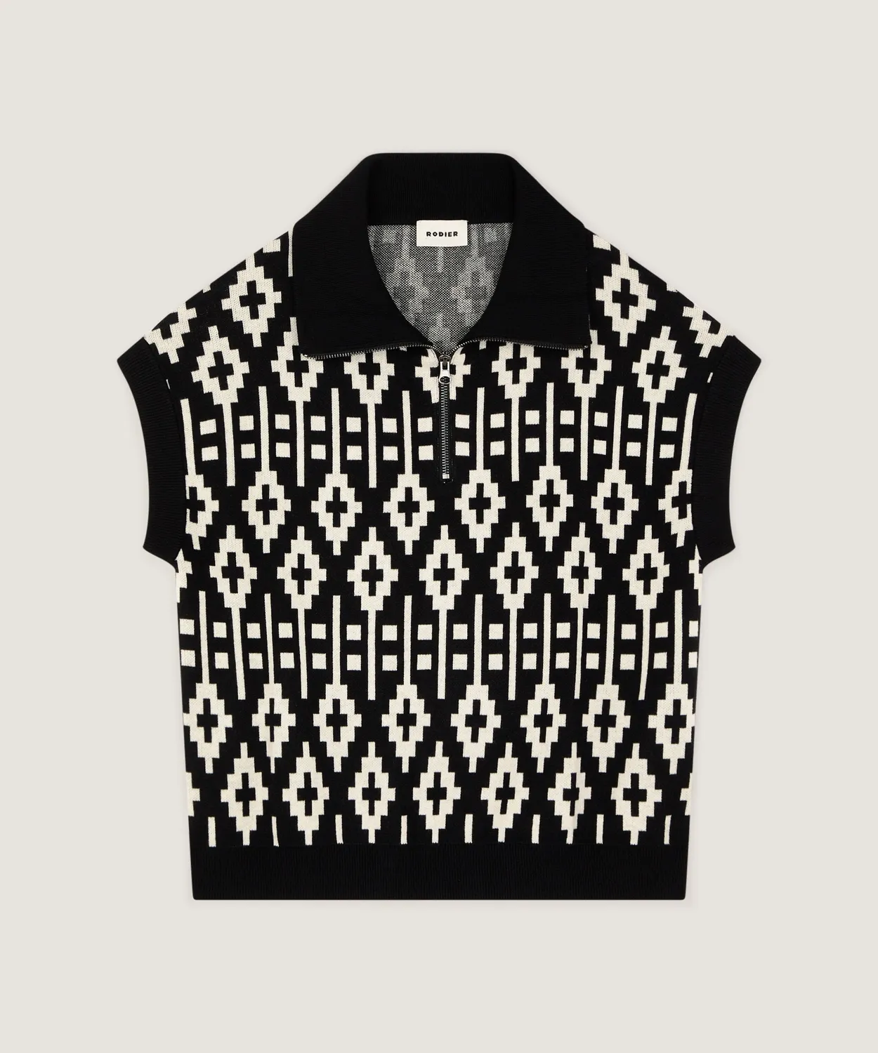 Rodier Top Jacquard Donna Maniche Corte Nero Grafico