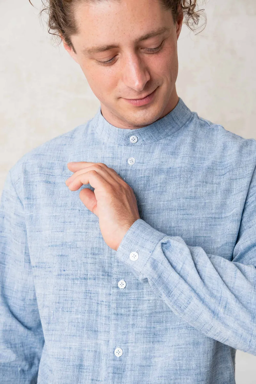 Jyoti Fair Works Hamu camicia uomo azzurra slim cotone