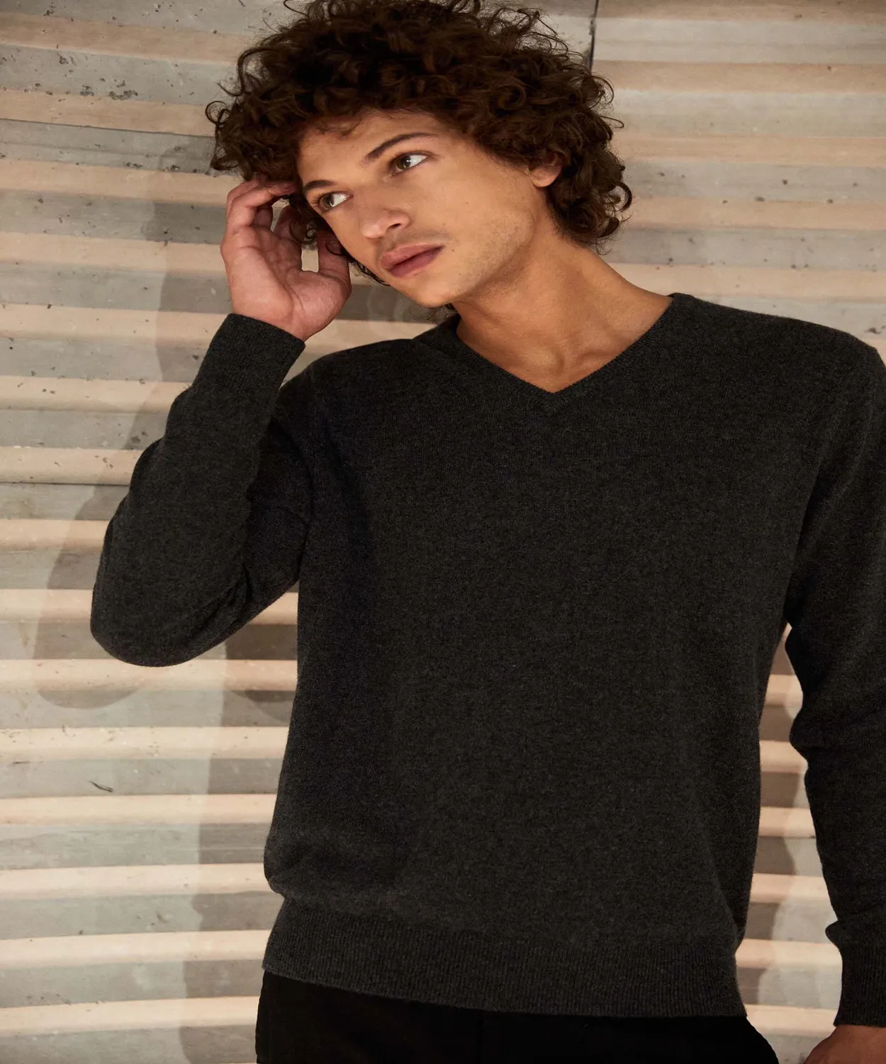Rodier maglia scollo V cashmere grigio antracite uomo