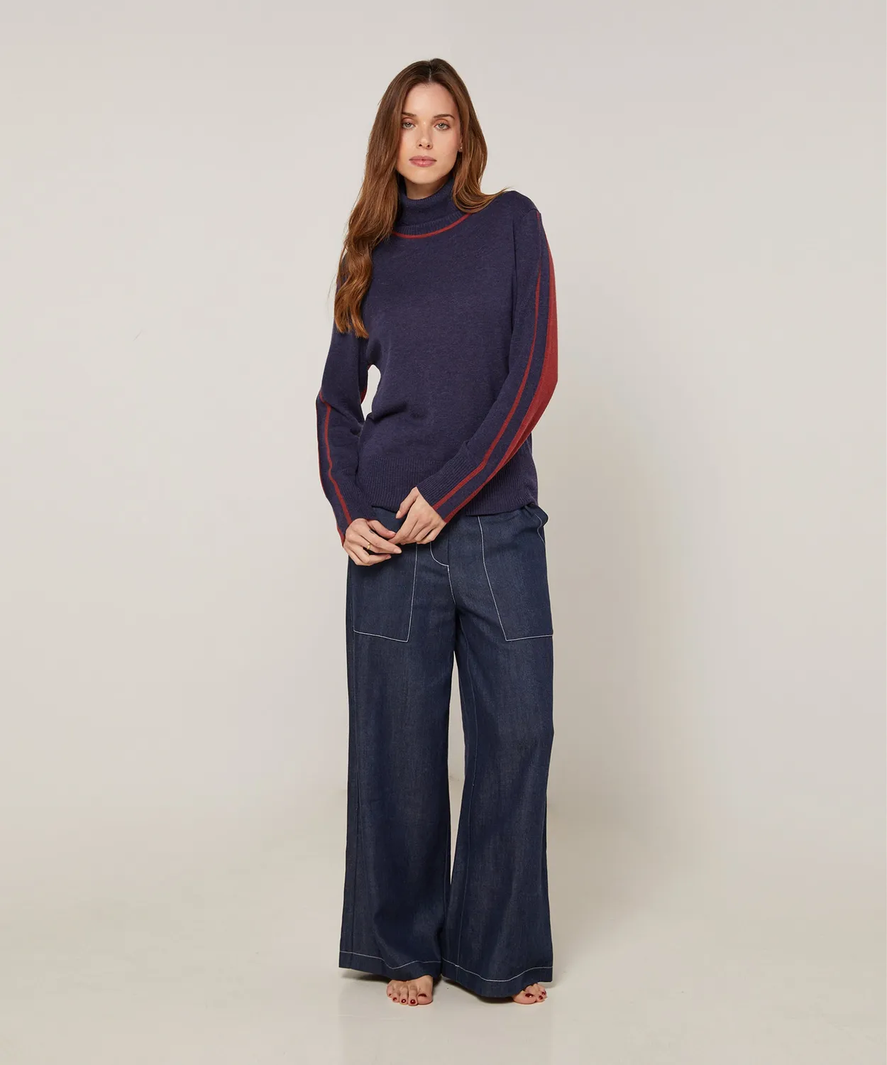 Rodier Bicolore maglione dolcevita denim blue righe