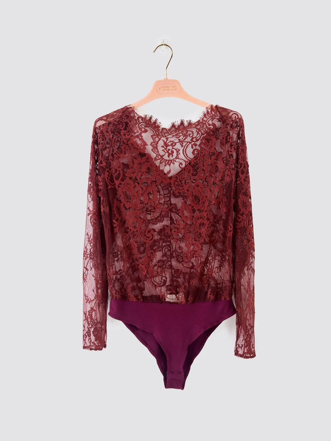 Vicolo body in pizzo bordeaux maniche lunghe