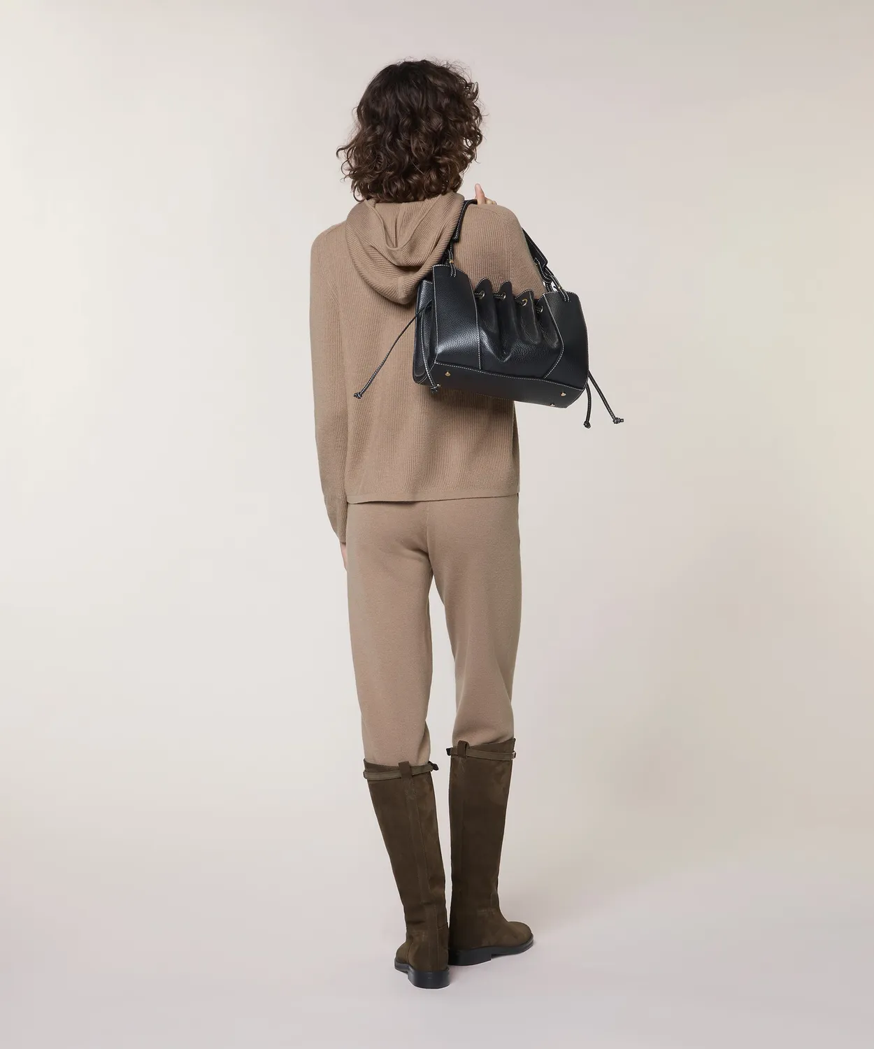 Rodier maglione cappuccio coste mocha brown con zip