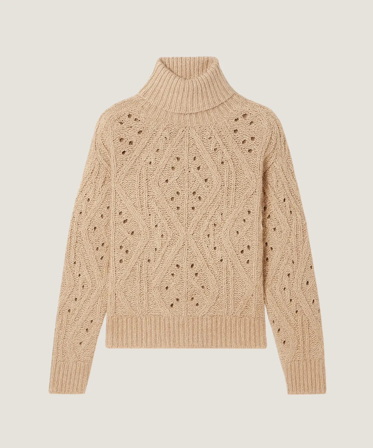 Rodier Maglia Collo Alto Traforato Cotone Lana Beige Ficelle