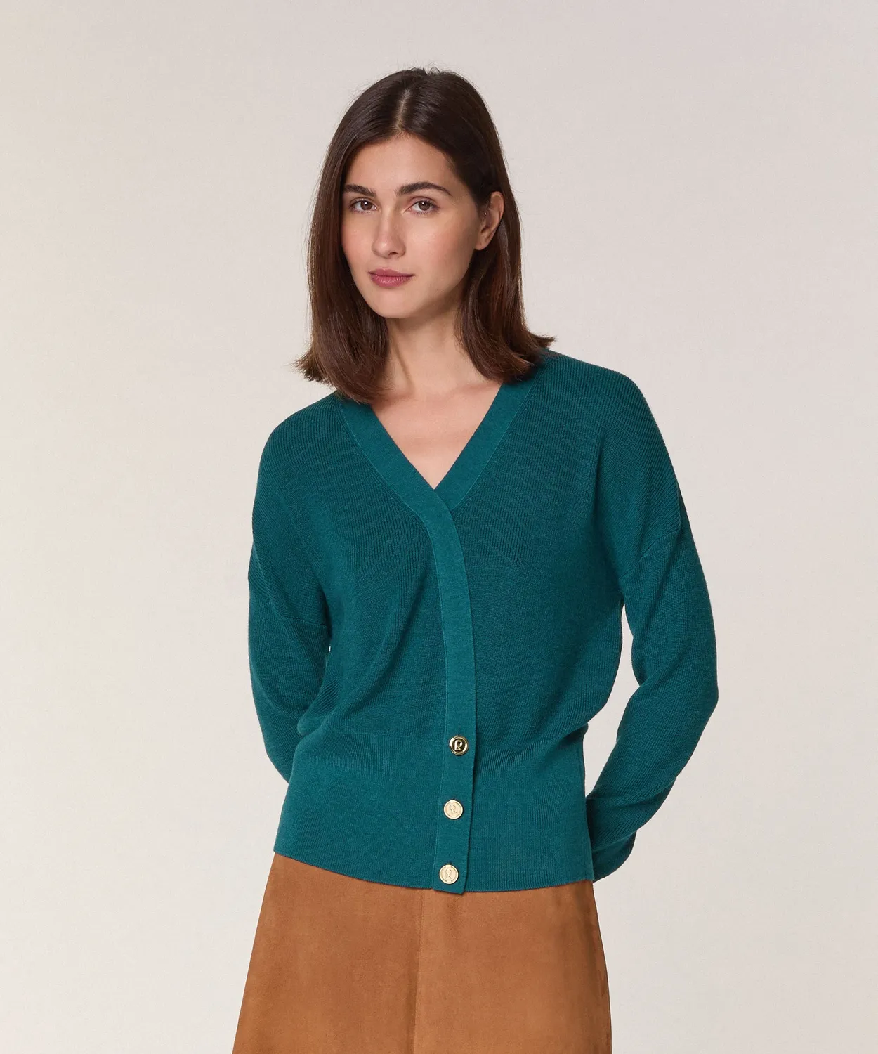 Rodier trompe l'oeil maglia lana merino blu petrolio