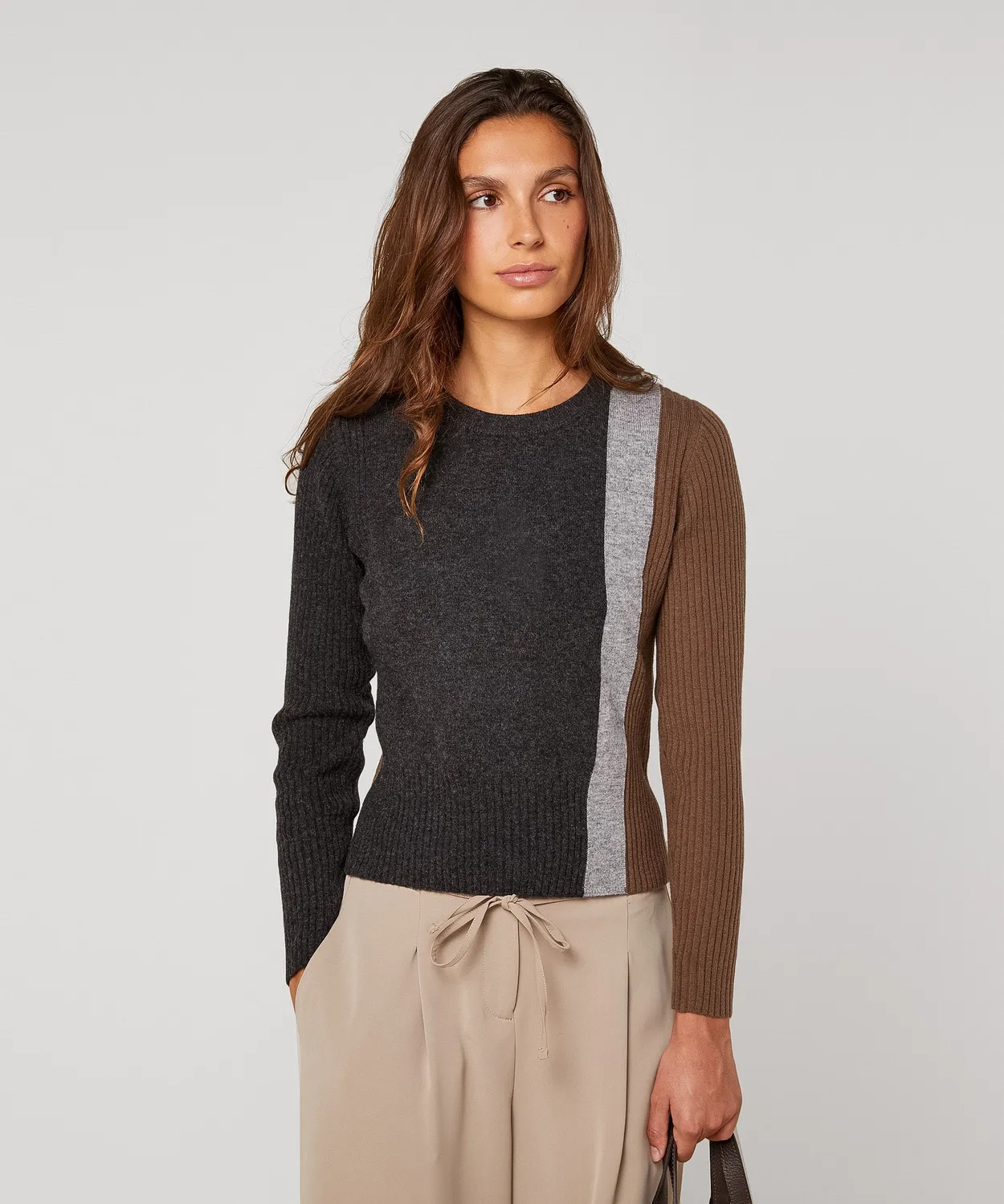 Rodier maglione girocollo antracite colorblock